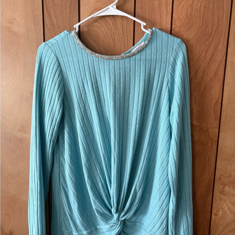 Juicy Couture Light Blue Ribbed Long Sleeve Top